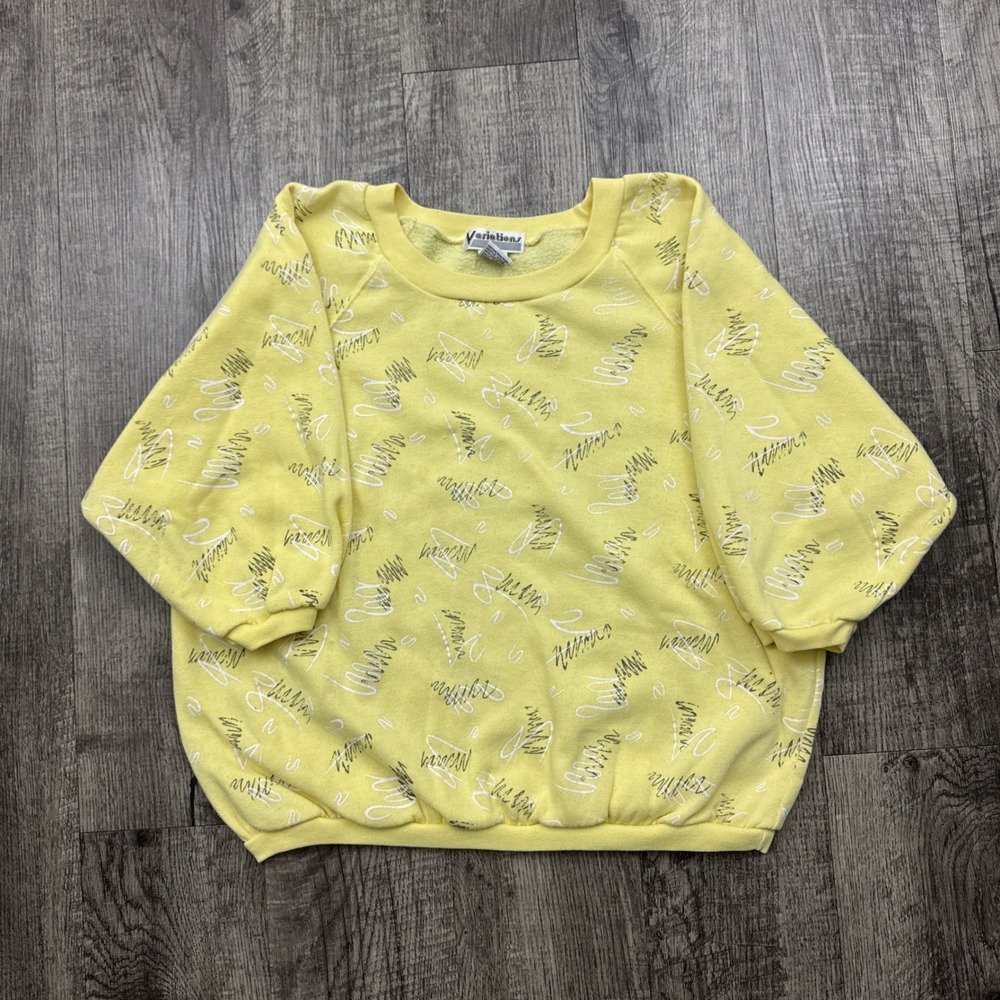 Vintage 80s Variations Squiggle Doodle 3/4 Sleeve Crop Boxy Sweatshirt Sz S